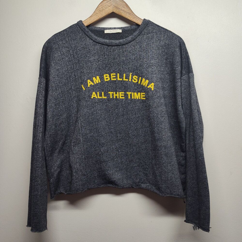 Zara Trafaluc Pullover Sweater Women Size S Gray Graphic Casual Spring Fall